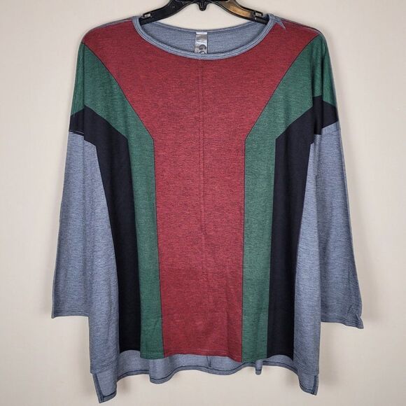 Go Couture Colorblock Top Long Sleeve Gray Green Red Black Size XL - Picture 1 of 14